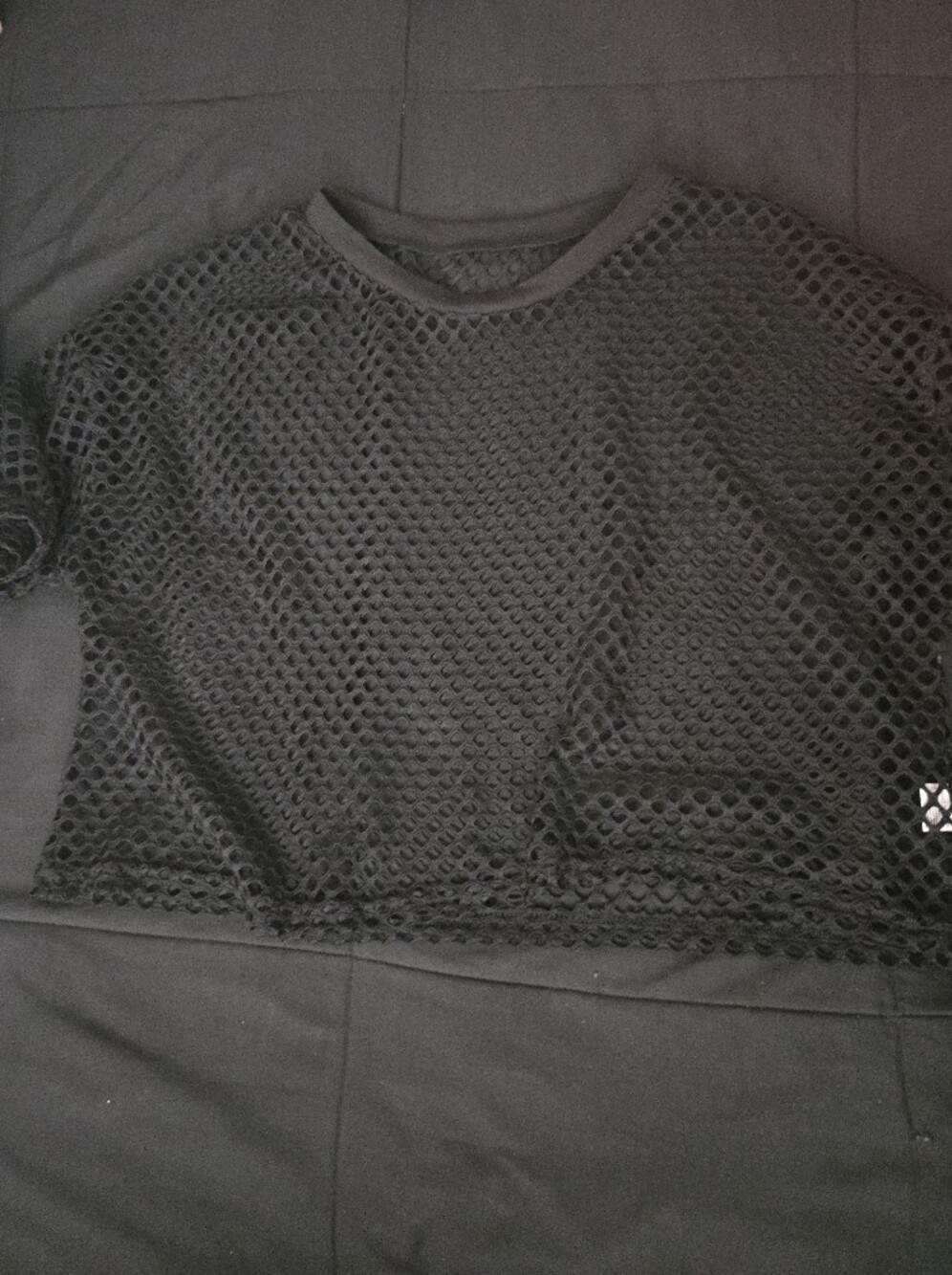 Black Mesh Overlay Women's Top